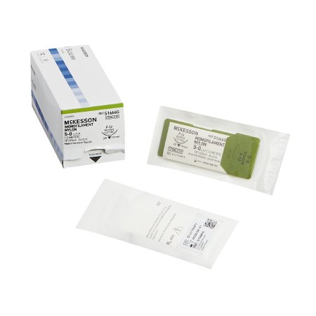 McKesson Nonabsorbable Suture with Needle McKesson Nylon P-12 3/8 Circle Precision Reverse Cutting Needle Size 5 - 0 Monofilament - Box of 1 - S1666G-BX