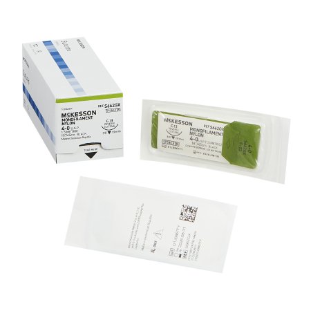 McKesson Nonabsorbable Suture with Needle McKesson Nylon C-13 3/8 Circle Reverse Cutting Needle Size 4 - 0 Monofilament - Box of 1 - S662GX-BX
