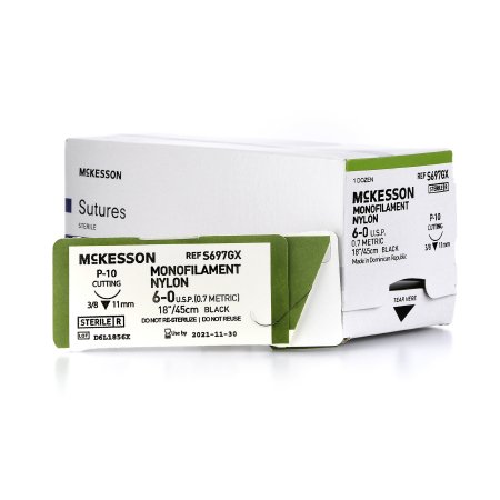 McKesson Nonabsorbable Suture with Needle McKesson Nylon P-10 3/8 Circle Precision Reverse Cutting Needle Size 6 - 0 Monofilament - Box of 1 - S697GX-BX