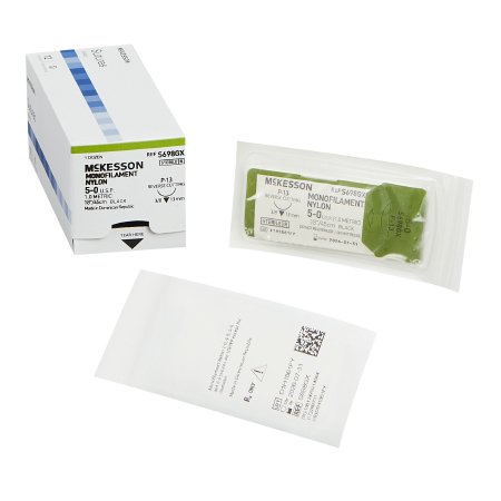 McKesson Nonabsorbable Suture with Needle McKesson Nylon P-13 3/8 Circle Precision Reverse Cutting Needle Size 5 - 0 Monofilament - Box of 1 - S698GX-BX