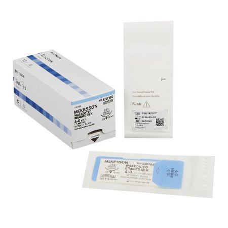 McKesson Nonabsorbable Suture with Needle McKesson Silk C-13 3/8 Circle Reverse Cutting Needle Size 4 - 0 Braided - Box of 1 - S683GX-BX