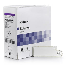 McKesson Absorbable Suture with Needle McKesson Polyglycolic Acid V-20 1/2 Circle Taper Point Needle Size 3 - 0 Braided - Box of 1 - SJ416H-BX