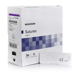McKesson Absorbable Suture with Needle McKesson Polyglycolic Acid P-12 3/8 Circle Precision Reverse Cutting Needle Size 4 - 0 Braided - Box of 1 - SJ422H-BX