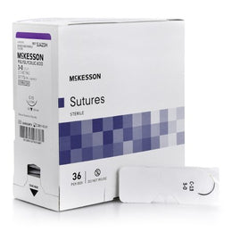 McKesson Absorbable Suture with Needle McKesson Polyglycolic Acid C-13 3/8 Circle Reverse Cutting Needle Size 3 - 0 Braided - Box of 1 - SJ423H-BX