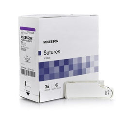 McKesson Absorbable Suture with Needle McKesson Polyglycolic Acid C-14 3/8 Circle Reverse Cutting Needle Size 2 - 0 Braided - Box of 1 - SJ443H-BX