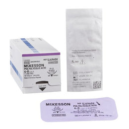 McKesson Absorbable Suture with Needle McKesson Polyglycolic Acid P-12 3/8 Circle Precision Reverse Cutting Needle Size 4 - 0 Braided - Box of 1 - SJ496GX-BX