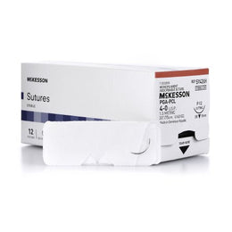 McKesson Absorbable Suture with Needle McKesson Polyglycolic Acid / PCL P-12 3/8 Circle Precision Reverse Cutting Needle Size 4 - 0 Monofilament - Box of 1 - SY426H-BX