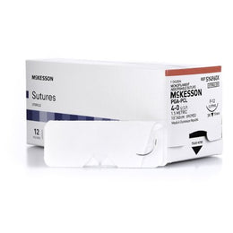 McKesson Absorbable Suture with Needle McKesson Polyglycolic Acid / PCL P-12 3/8 Circle Precision Reverse Cutting Needle Size 4 - 0 Monofilament - Box of 1 - SY496GX-BX