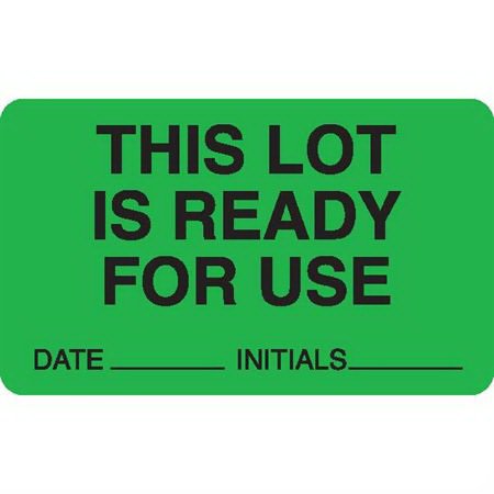 Market Lab Inc Pre-Printed Label Advisory Label Green Paper THIS LOT IS READY FOR USE / DATE____ INITIALS____ Black Quality Control Label 1-1/2 X 2-1/2 Inch - Pack of 1000 - 8029-PK