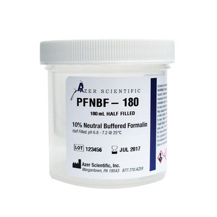 Azer Scientific Prefilled Formalin Container 90 mL Fill in 180 mL (6 oz.) Screw Cap Warning Label NonSterile - Case of 50 - PFNBF-180-CS
