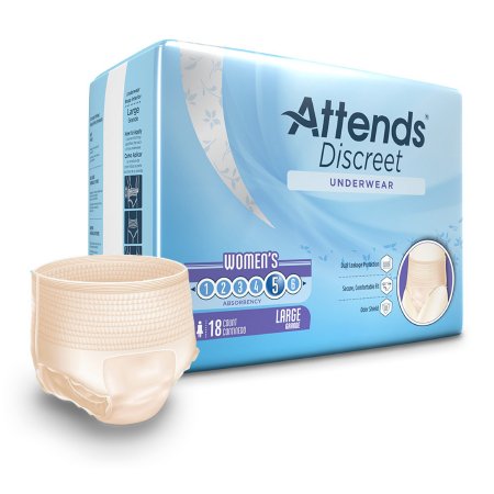 Attends Healthcare Products Female Adult Absorbent Underwear Attends® Discreet Pull On with Tear Away Seams Large Disposable Heavy Absorbency - Case of 72 - ADUF30-CS