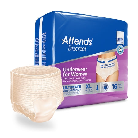 Attends Healthcare Products Female Adult Absorbent Underwear Attends® Discreet Pull On with Tear Away Seams X-Large Disposable Heavy Absorbency - Bag of 16 - ADUF40-BG