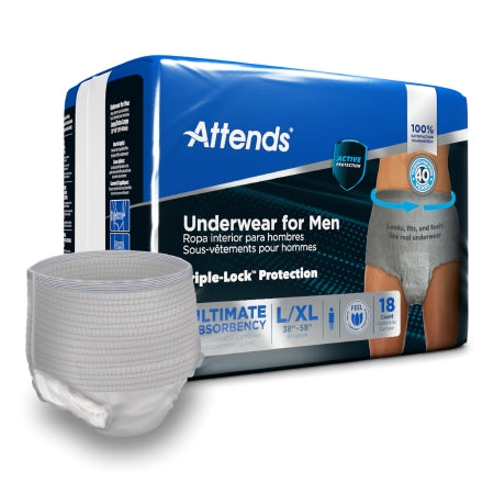 Attends Healthcare Products Male Adult Absorbent Underwear Attends® For Men Pull On with Tear Away Seams Large / X-Large Disposable Heavy Absorbency - Bag of 18 - ADUM35-BG