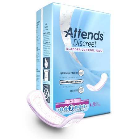 Attends Healthcare Products Bladder Control Pad Attends® Discreet Maximum 13 Inch Length Heavy Absorbency Polymer Core One Size Fits Most - Bag of 20 - ADPMAX-BG