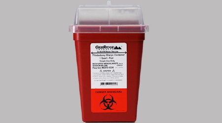 OakRidge Products Sharps Container OakRidge™ Red Base 7-1/2 H X 4-1/2 W X 4-1/2 L Inch Vertical Entry 0.25 Gallon - Case of 80 - 0310-1500-CS