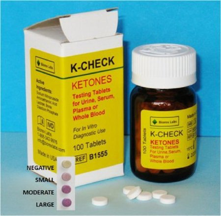 Fisher Scientific General Chemistry Reagent K-Check Ketone For detection of Ketones in Urine, Serum, Plasma and Whole Blood 100 per Bottle - Each - B1555-EA