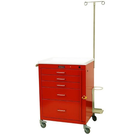 Harloff Emergency Cart Mini24 20.5 X 30.5 X 63.25 Inch, Height Includes IV Pole - Extends to 81.75 Inch Height (3)-3 Inch, (1)-6 Inch, (1)-9 Inch Drawer Configuration, 16.75 X 18.5 Inch Internal Drawer - Each - 4145B-EMG-EA