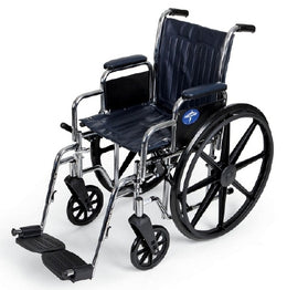 Medline Wheelchair Excel Dual Axle Desk Length Arm Swing-Away Footrest Navy Upholstery 16 Inch Seat Width Adult 300 lbs. Weight Capacity - Each - MDS806250NVY-EA