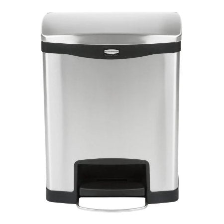 RJ Schinner Co Trash Can Rubbermaid® Slim Jim® 32 Quart Rectangular Silver / Black Stainless Steel Step On - Each - 1901985-EA