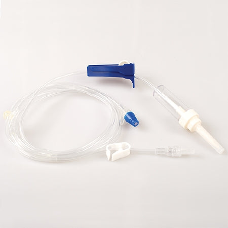 MedSource International Primary IV Administration Set MedSource Gravity 2 Ports 10 Drops / mL Drip Rate Without Filter 83 Inch Tubing - Case of 50 - MS-831106-CS