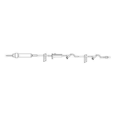 MedSource International Primary IV Administration Set MedSource Gravity 2 Ports 10 Drops / mL Drip Rate Without Filter 100 Inch Tubing - Case of 50 - MS-83175-CS