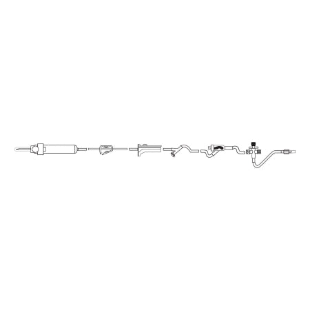 MedSource International Primary IV Administration Set MedSource Gravity 3 Ports 10 Drops / mL Drip Rate Without Filter 83 Inch Tubing - Case of 25 - MS-83250-CS