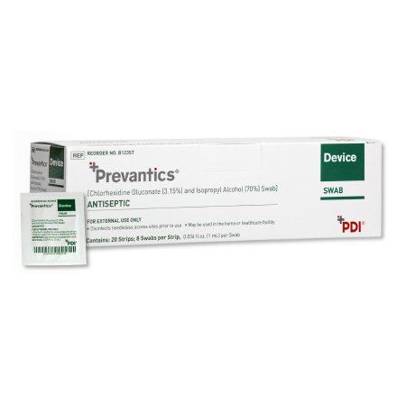 Professional Disposables Device Swab Strip Prevantics® 3.15% / 70% Strength CHG (Chlorhexidine Gluconate) / Isopropyl Alcohol Individual Packet NonSterile - Case of 1600 - B123ST-CS