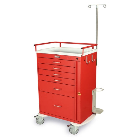 Harloff Emergency Cart Classic Line 22 X 35 X 45.75 Inch, 86.25 Inch IV Pole Red 17 X 23 Inch Internal Drawer - Each - 6401-EA