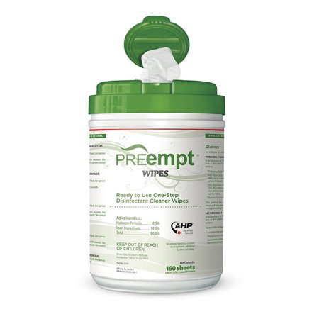 Contec Inc PREempt® Surface Disinfectant Cleaner Premoistened Cleanroom Manual Pull Wipe 160 Count Canister Unscented NonSterile - Case of 12 - 21221-CS