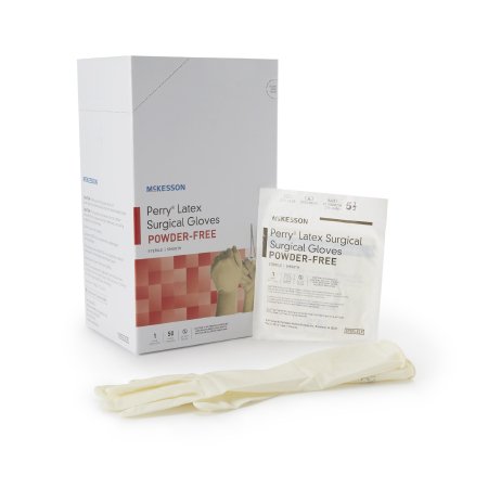 McKesson Surgical Glove McKesson Perry® Performance Plus Size 5.5 Sterile Latex Standard Cuff Length Smooth Cream Not Chemo Approved - Case of 200 - 20-1055N-CS