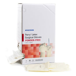 McKesson Surgical Glove McKesson Perry® Performance Plus Size 7.5 Sterile Latex Standard Cuff Length Smooth Cream Not Chemo Approved - Box of 50 - 20-1075N-BX