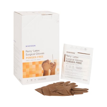 McKesson Surgical Glove McKesson Perry® Size 5.5 Sterile Latex Standard Cuff Length Smooth Brown Not Chemo Approved - Box of 50 - 20-1355N-BX