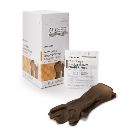 McKesson Surgical Glove McKesson Perry® Size 6.5 Sterile Latex Standard Cuff Length Smooth Brown Not Chemo Approved - Case of 200 - 20-1365N-CS