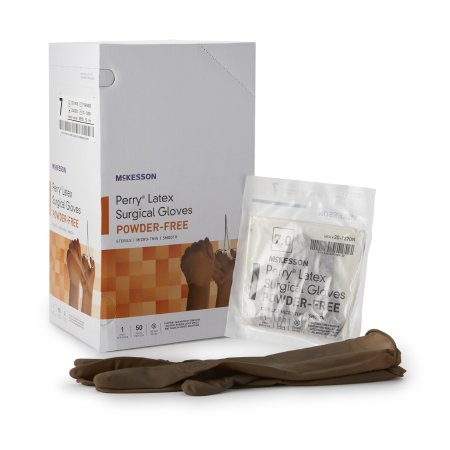 McKesson Surgical Glove McKesson Perry® Size 7 Sterile Latex Standard Cuff Length Smooth Brown Not Chemo Approved - Box of 50 - 20-1370N-BX