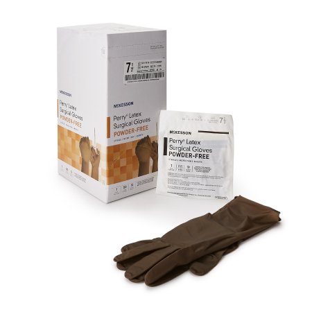 McKesson Surgical Glove McKesson Perry® Size 7.5 Sterile Latex Standard Cuff Length Smooth Brown Not Chemo Approved - Box of 50 - 20-1375N-BX