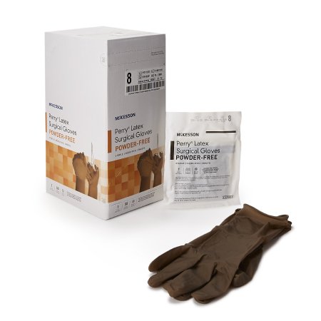 McKesson Surgical Glove McKesson Perry® Size 8 Sterile Latex Standard Cuff Length Smooth Brown Not Chemo Approved - Case of 200 - 20-1380N-CS