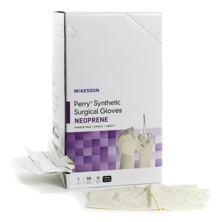 McKesson Surgical Glove McKesson Perry® Synthetic Surgical Gloves Size 6.5 Sterile Polychloroprene Standard Cuff Length Smooth Cream Chemo Tested - Box of 50 - 20-2665N-BX