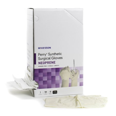 McKesson Surgical Glove McKesson Perry® Synthetic Surgical Gloves Size 7 Sterile Polychloroprene Standard Cuff Length Smooth Cream Chemo Tested - Case of 200 - 20-2670N-CS
