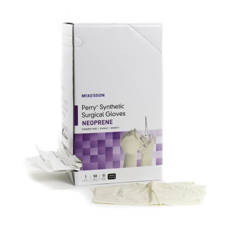 McKesson Surgical Glove McKesson Perry® Synthetic Surgical Gloves Size 8 Sterile Polychloroprene Standard Cuff Length Smooth Cream Chemo Tested - Case of 200 - 20-2680N-CS