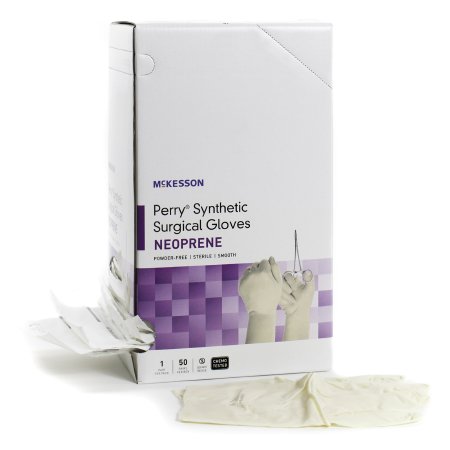 McKesson Surgical Glove McKesson Perry® Synthetic Surgical Gloves Size 9 Sterile Polychloroprene Standard Cuff Length Smooth Cream Chemo Tested - Box of 50 - 20-2690N-BX