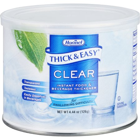 Hormel Food Sales Food and Beverage Thickener Thick & Easy® Clear 4.4 oz. Canister Unflavored Powder IDDSI Level 2 Mildly Thick - Case of 4 - 25544-CS