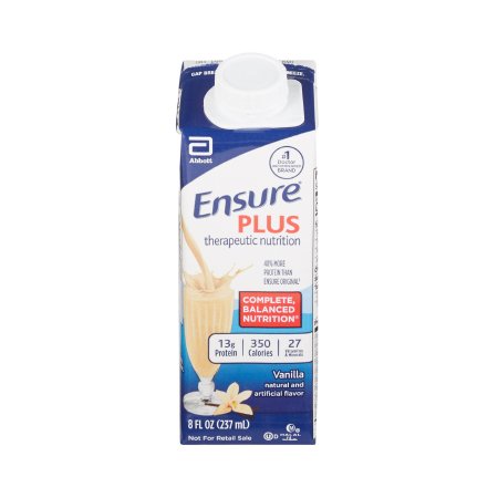 Abbott Nutrition Oral Supplement Ensure® Plus Therapeutic Nutrition Vanilla Flavor Liquid 8 oz. Reclosable Carton - Case of 24 - 64905-CS