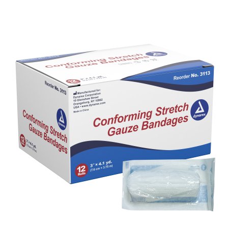 Dynarex Conforming Bandage Dynarex® 3 Inch X 4-1/10 Yard 1 per Pouch Sterile 1-Ply Roll Shape - Bag of 12 - 3113-BG
