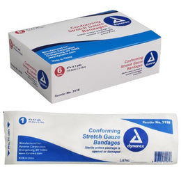Dynarex Conforming Bandage Dynarex® 6 Inch X 4-1/10 Yard 1 per Pouch Sterile 1-Ply Roll Shape - Case of 48 - 3116-CS