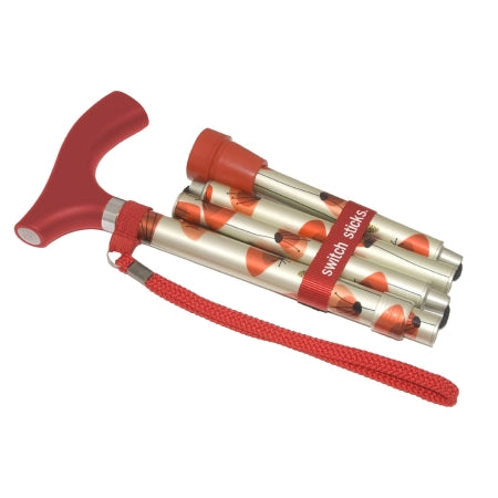 Mabis Healthcare Folding Cane Switch Sticks® Aluminum 32 to 37 Inch Height Poppies Print - Each - 502-2000-5107-EA