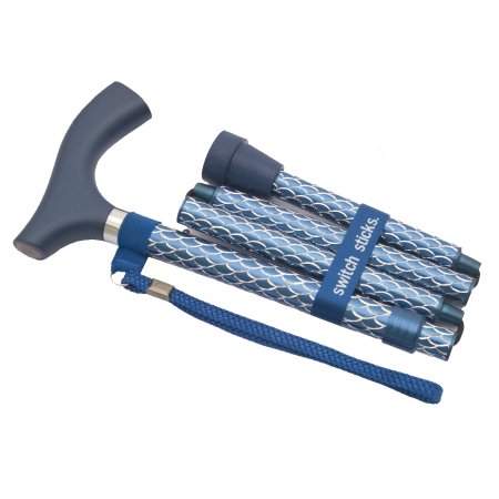 Mabis Healthcare Folding Cane Switch Sticks® Aluminum 32 to 37 Inch Height Azure Blue - Each - 502-2000-5200-EA