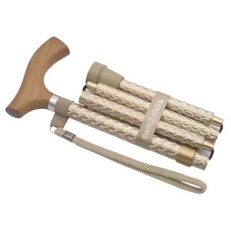 Mabis Healthcare Folding Cane Switch Sticks® Aluminum 32 to 37 Inch Height Pearl Gold - Each - 502-2000-5202-EA