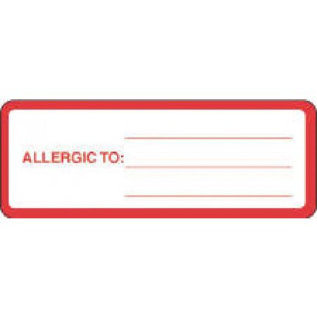 Precision Dynamics Pre-Printed Label Allergy Alert Red / White Paper ALLERGIC TO: _______ Red Alert Label 1-1/8 X 3 Inch - Pack of 1000 - 59704575-PK