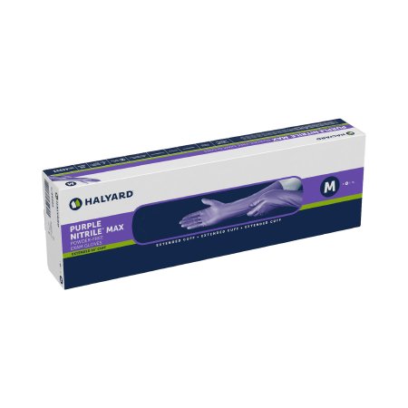 O&M Halyard Inc Exam Glove Purple Nitrile Max™ Medium NonSterile Nitrile Extended Cuff Length Fully Textured Purple Not Rated - Box of 50 - 44993-BX