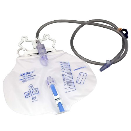 Amsino International Urinary Drain Bag AMSure® Anti-Reflux Valve Sterile Fluid Path 2000 mL Vinyl - Case of 20 - AS326-CS